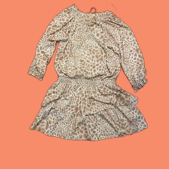 Hale Bob Giraffe Print Blouson Ruffle‎ Skirt Dress, Size Medium, Boho Chic EUC - Picture 5 of 8